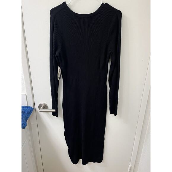 NWT GUESS Bodycon Ribbed Knit Sweater Dress Black Size XL Snaps Slit Long Sleeve - Picture 7 of 9